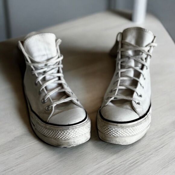 Converse White Chuck Taylor All Stars High Top Platform Sneakers Size 9.5 - Picture 4 of 11
